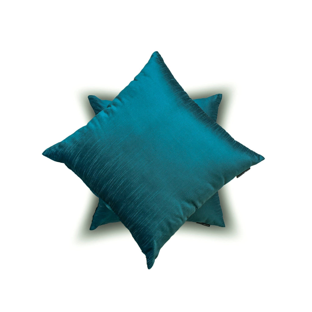 Teal Blue Luxury - Teal Blue Art Silk Throw Cushion Cover Pack of 2