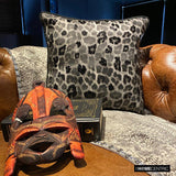 Spotted Wild - Black Faux Leather Throw Cushion Cover