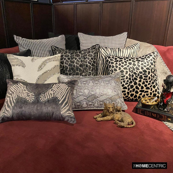 Spotted Wild - Black Faux Leather Throw Cushion Cover