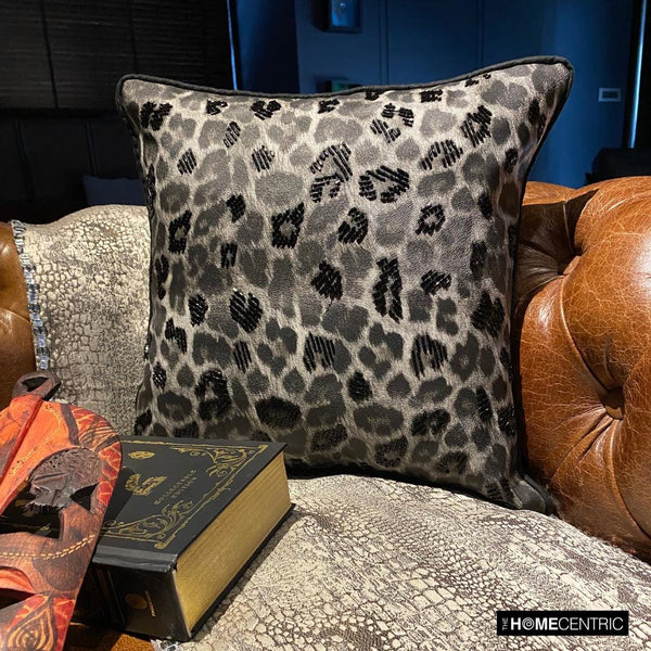 Spotted Wild - Black Faux Leather Throw Cushion Cover