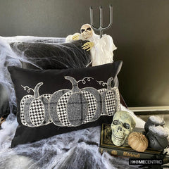 Black Linen Decorative Lumbar Pillow Cover - Vintage Pumpkins