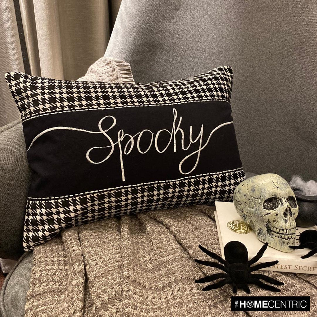 Spooky Vibes - Black & White Cotton Decorative Lumbar Cushion Cover