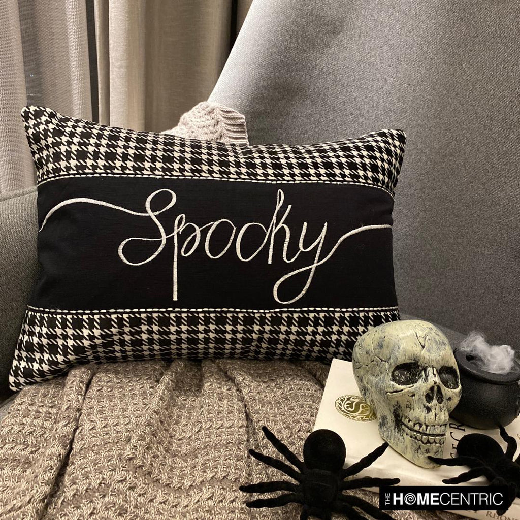 Spooky Vibes - Black & White Cotton Decorative Lumbar Cushion Cover
