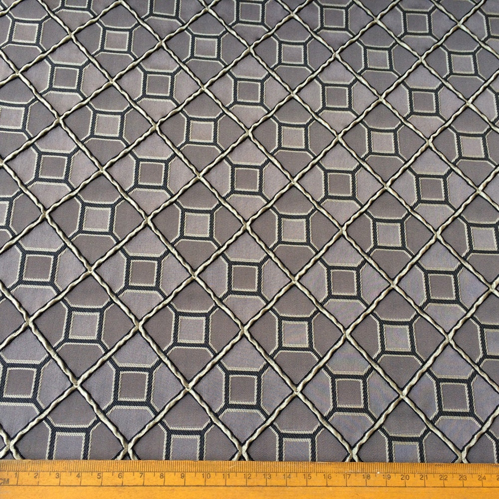 Grey And Black Tile Jacquard Fabric By The Metre