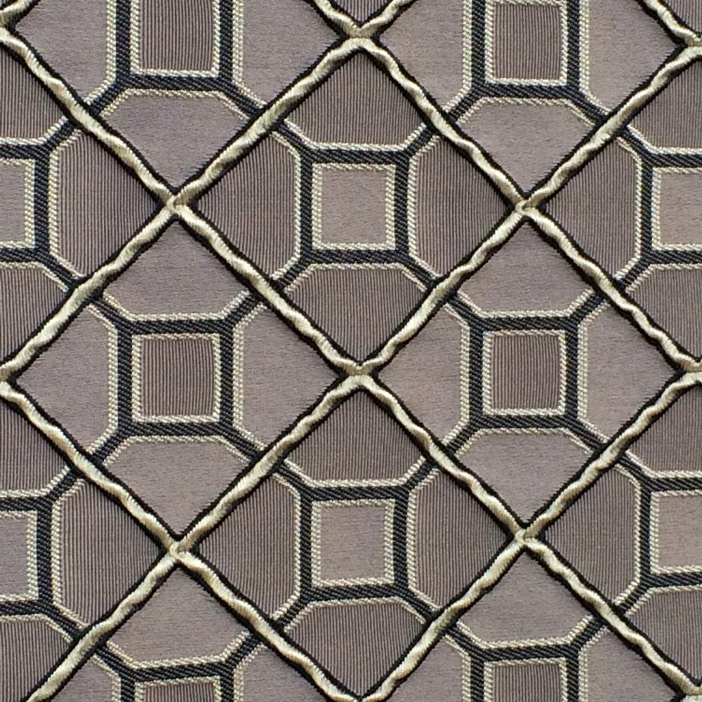 Grey And Black Tile Jacquard Fabric By The Metre