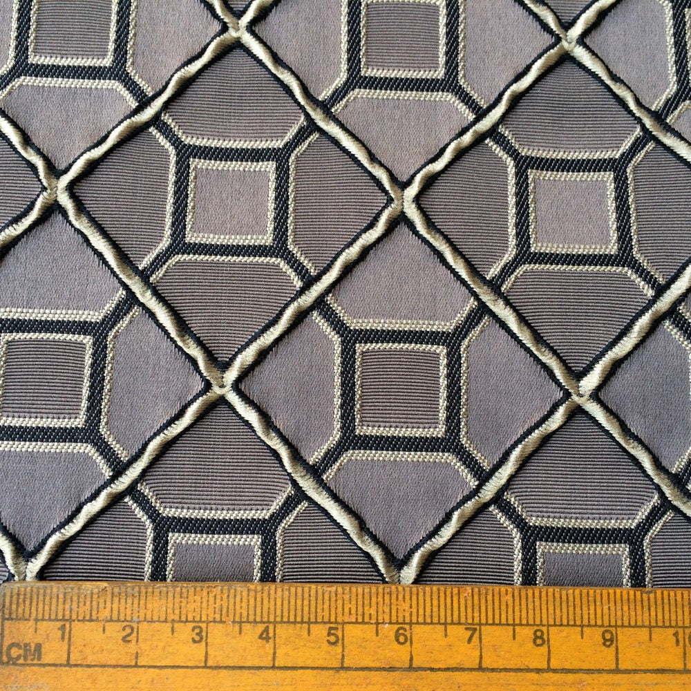 Grey And Black Tile Jacquard Fabric By The Metre