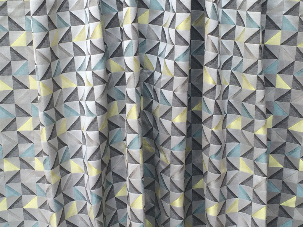 Grey And Yellow Triangle Cotton Fabric By The Metre