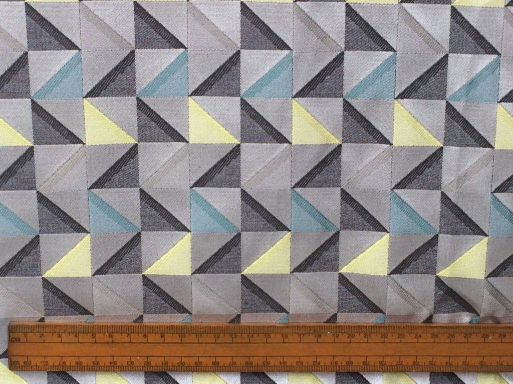 Grey And Yellow Triangle Cotton Fabric By The Metre