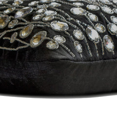 Black Crystal Garden - Black Art Silk Decorative Euro Sham