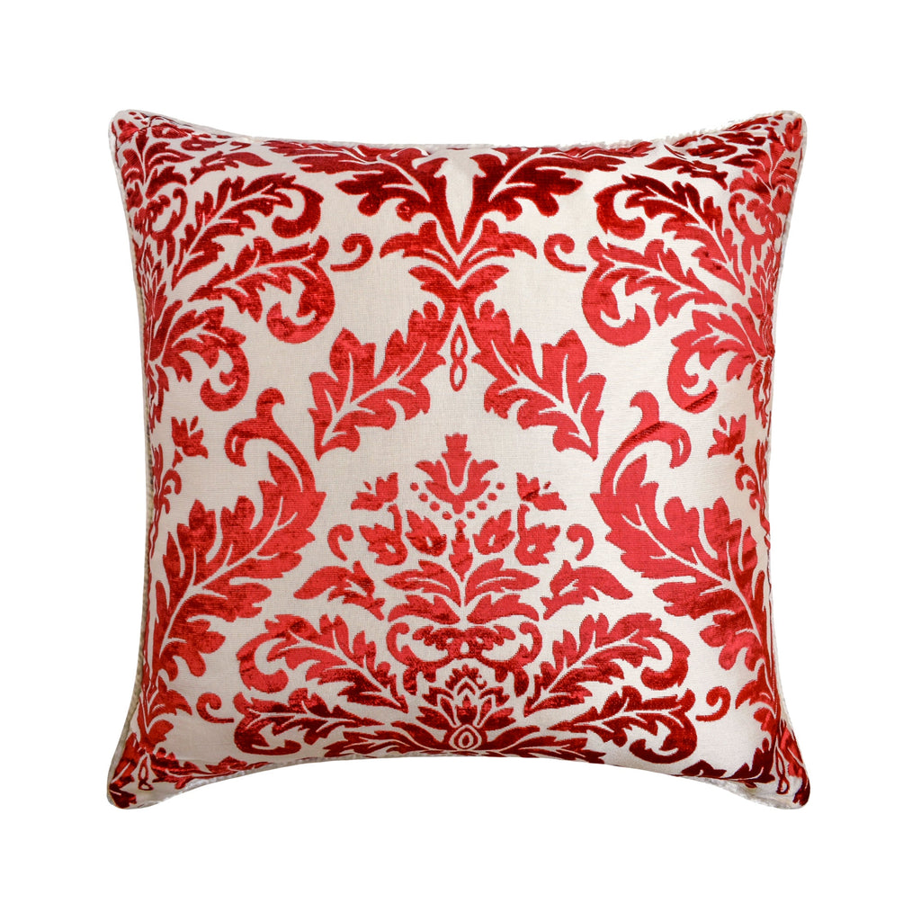 Cayenne Red Damask - Cayenne Red Burnout Velvet Decorative Euro Sham