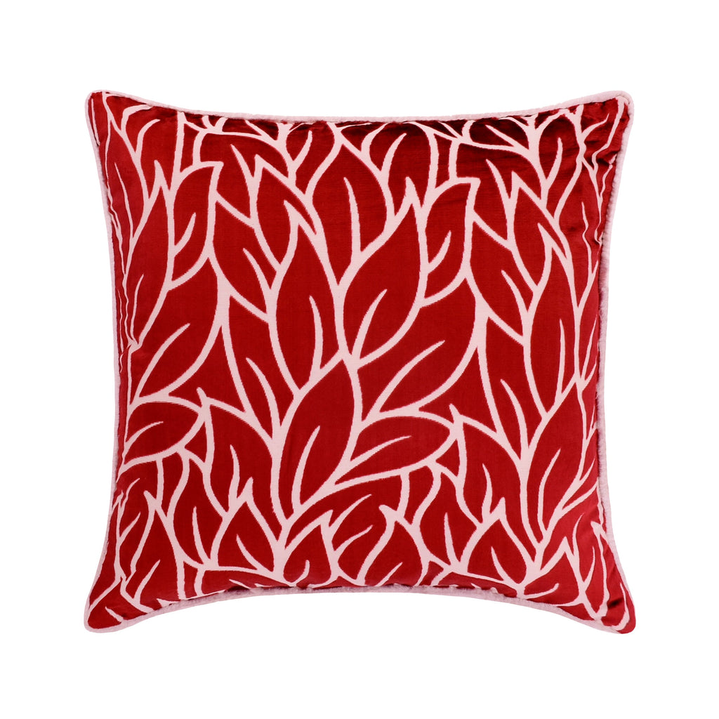 Cayenne Red Leaves - Cayenne Red Burnout Velvet Throw Pillow Cover