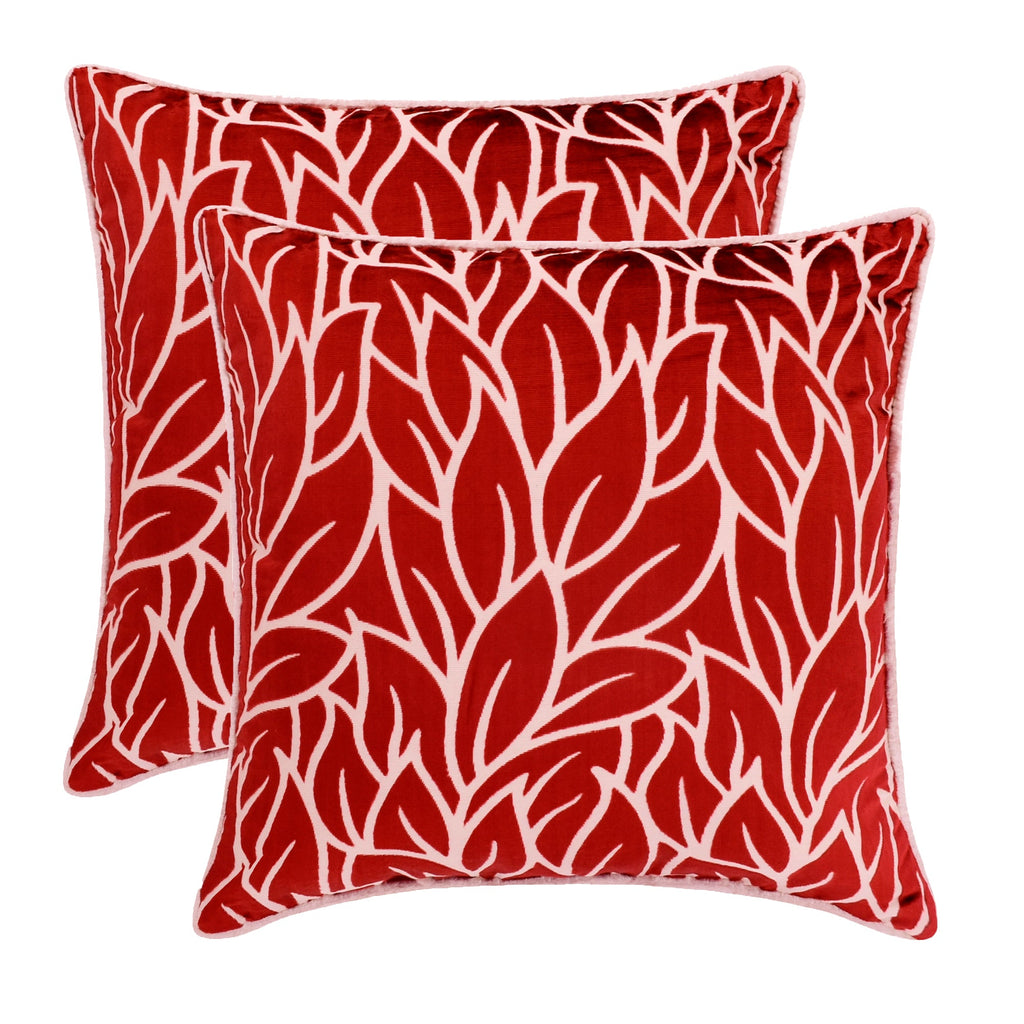 Cayenne Red Leaves - Cayenne Red Burnout Velvet Throw Pillow Cover
