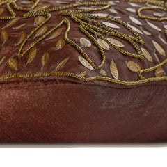 Gold Leaves - Brown Art Silk Throw Pillow Cover
