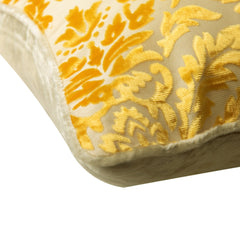 Mimosa Yellow Damask - Mimosa Yellow Burnout Velvet Throw Pillow Cover