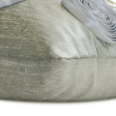 Silver Rose Garden - Art Silk Silver Decorative Lumbar Pillow Cover