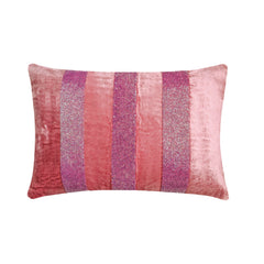 Sparkling Stripe Pink - Pink Velvet Lumbar Pillow Cover