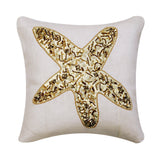 Ivory Linen Beaded Throw Cushion Cover Starfish Party
