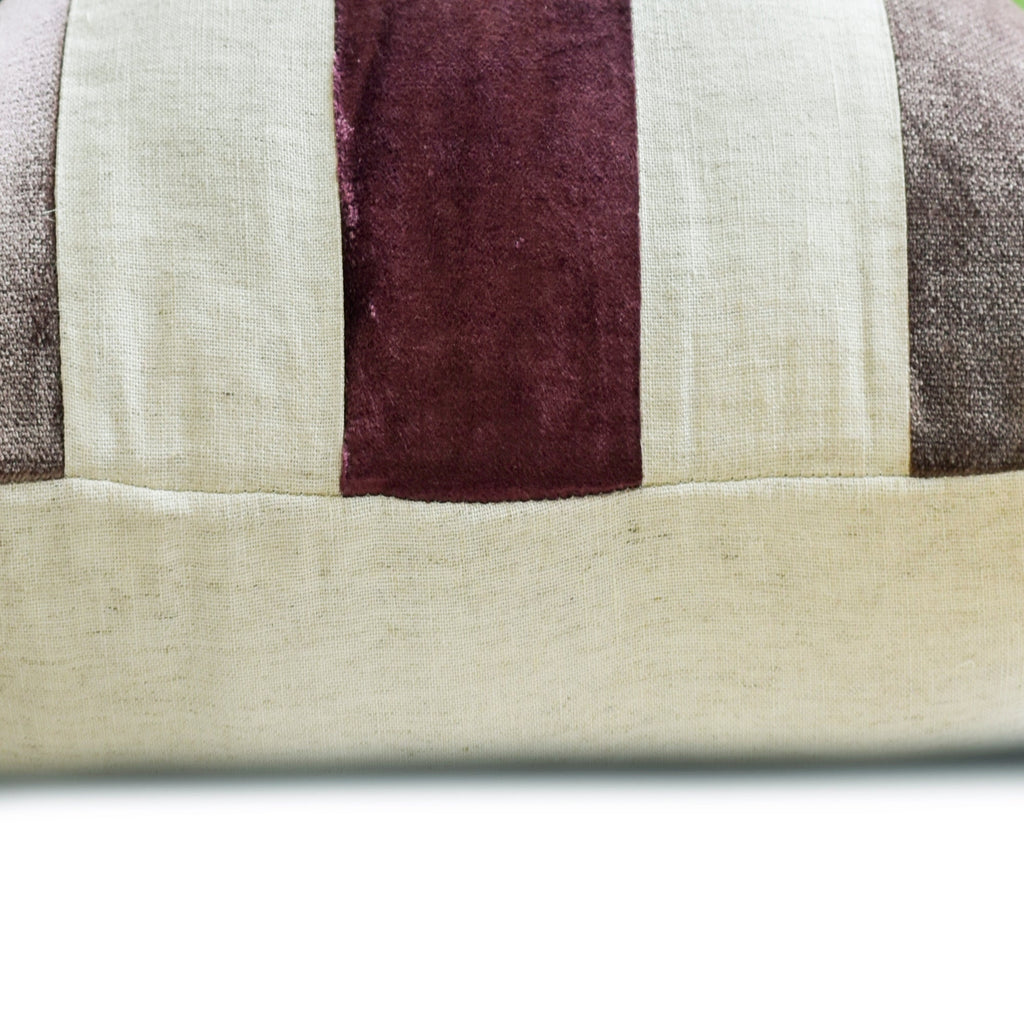 Swathe Berry - Maroon Velvet & Linen Lumbar Pillow Cover