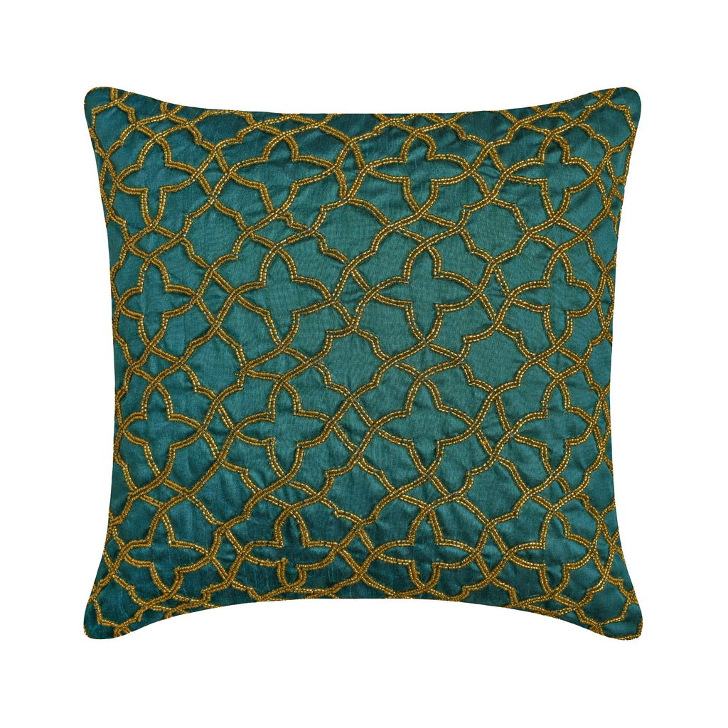 Teal Geometry - Teal Blue Art Silk Throw Pillow Cover