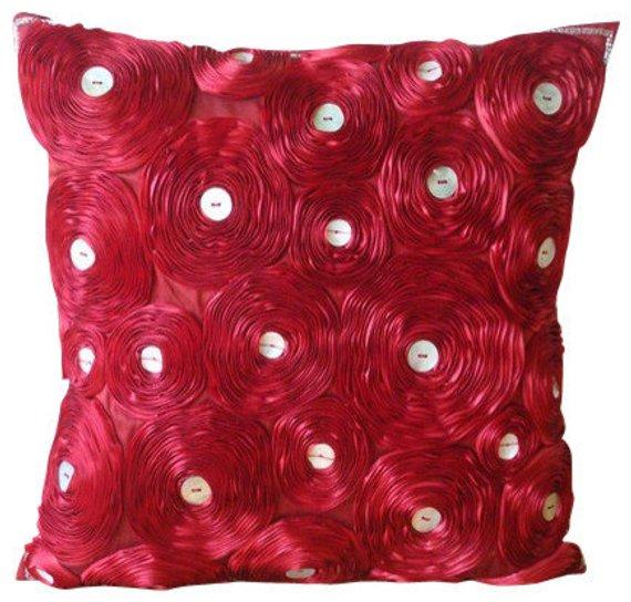 Bed Of Roses - Red Art Silk Decorative Euro Sham