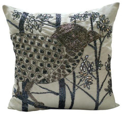 Birdy Paradise - Brown Art Silk Decorative Euro Sham