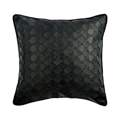 Blue Leather Weave - Blue Faux Leather Throw Pillow Cover