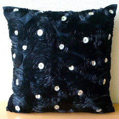 Black Paradise - Black Art Silk Decorative Euro Sham