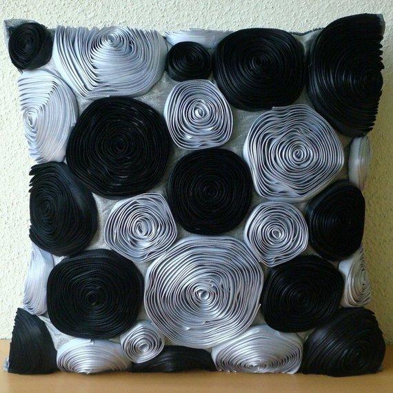 Black Rose - Black & Silver Art Silk Decorative Euro Sham