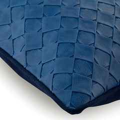 Blue Leather Weave - Blue Faux Leather Decorative Euro Sham