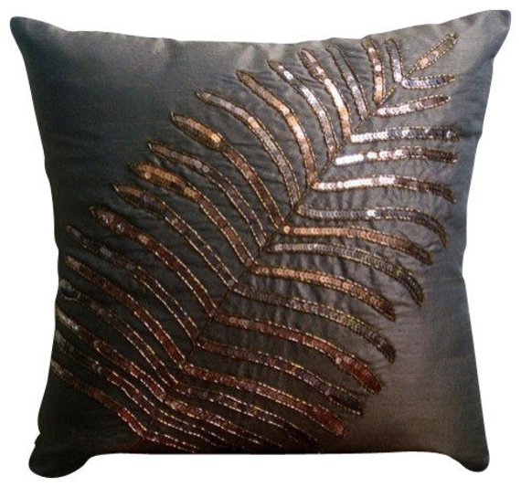 Brown Leaf Silk Throw Pillow Cover