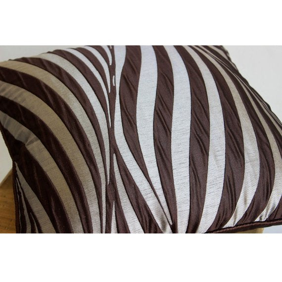 Brown Waves - Brown Jacquard Weave Decorative Euro Sham