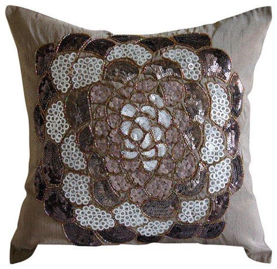 Brown Wildflower Silk Decorative Euro Sham