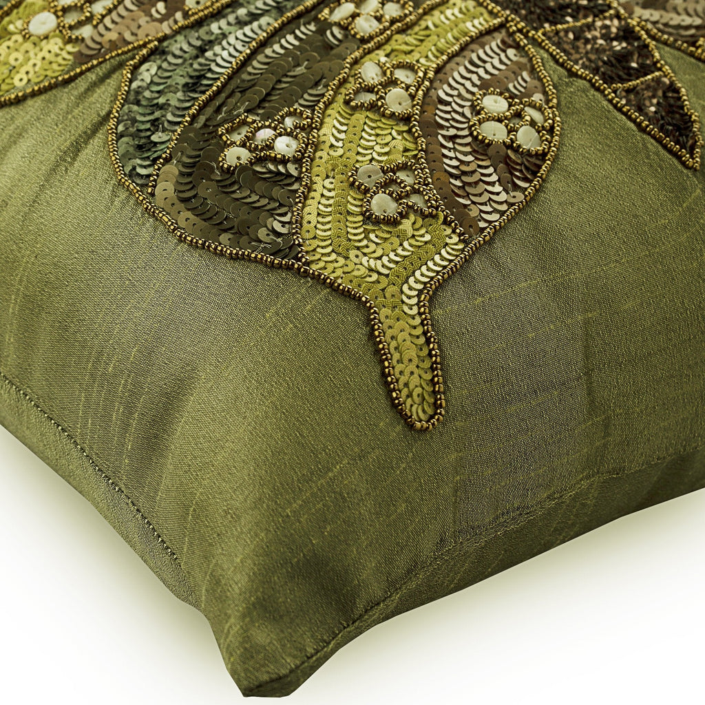 Butterfly Envy - Green Art Silk Decorative Euro Sham