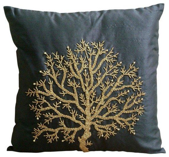 Tree Of Life - Green Art Silk Decorative Euro Sham
