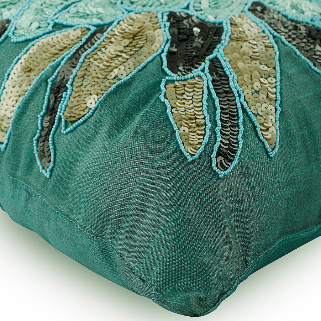 Centerpiece - Teal Blue Art Silk Throw Pillow Cover