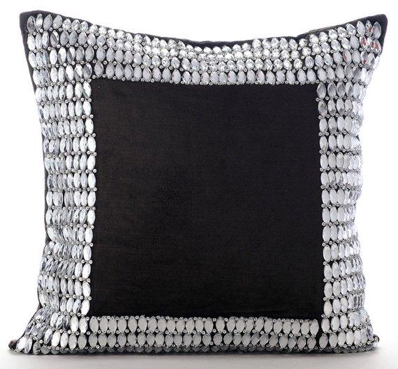 Charcoal Onyx - Charcoal Gray Velvet Decorative Euro Sham
