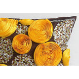 Chocolate Marigolds - Brown Art Silk Decorative Euro Sham