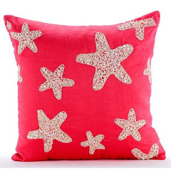Coral Pink & White Sea Creature Themed Pillows