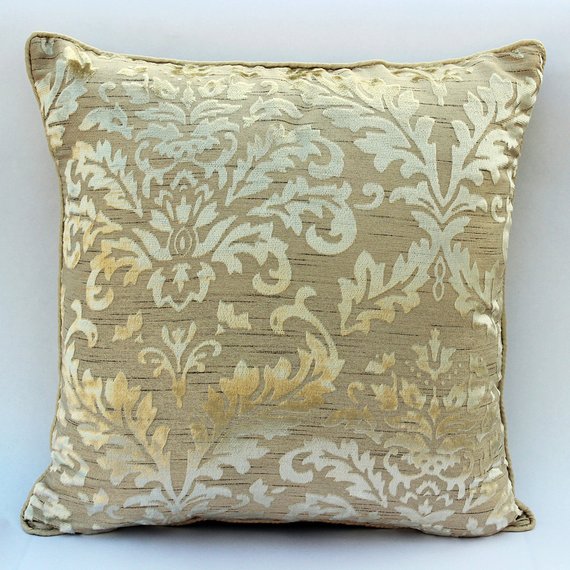 Blonde Damask - Gold Velvet Throw Pillow Cover