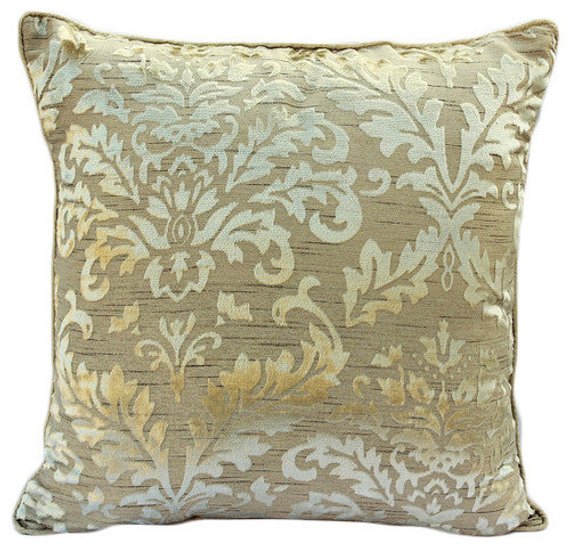 Blonde Damask - Gold Velvet Throw Pillow Cover