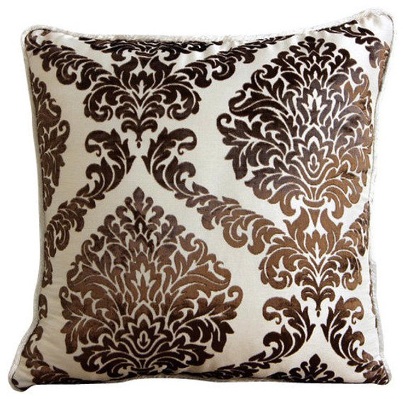 Cayenne Red Damask - Cayenne Red Burnout Velvet Throw Pillow Cover