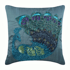 Silver Dancing Peacock - Silver Art Silk Throw Pillow Cover