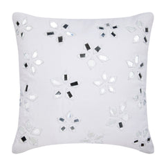 Floral Lake - White Cotton Canvas Decorative Euro Sham