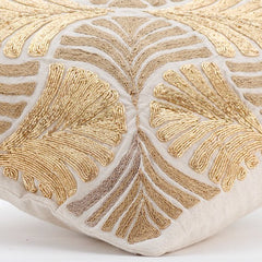 Gold Ginko Leaves - Gold Cotton Linen Throw Pillow Cover