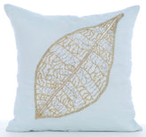 Gold Leaflet - Light Blue Cotton Linen Decorative Euro Sham