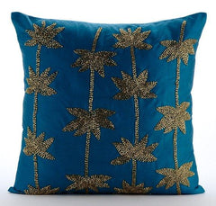 Gold Lotus Dreams - Teal Blue Taffeta Decorative Euro Sham