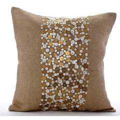 Gold Silver Sands - Beige Burlap Decorative Euro Sham