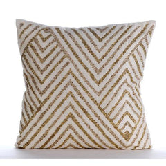 Gold Silver Tinsel - Ivory Cotton Linen Decorative Euro Sham