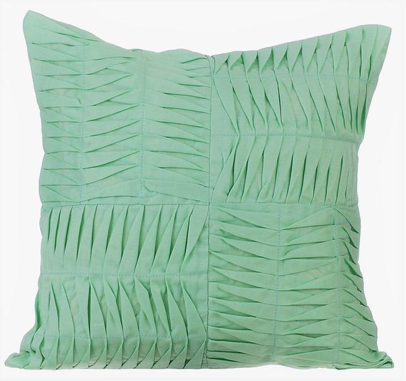 Green Pintuck Blocks Pillow Cover