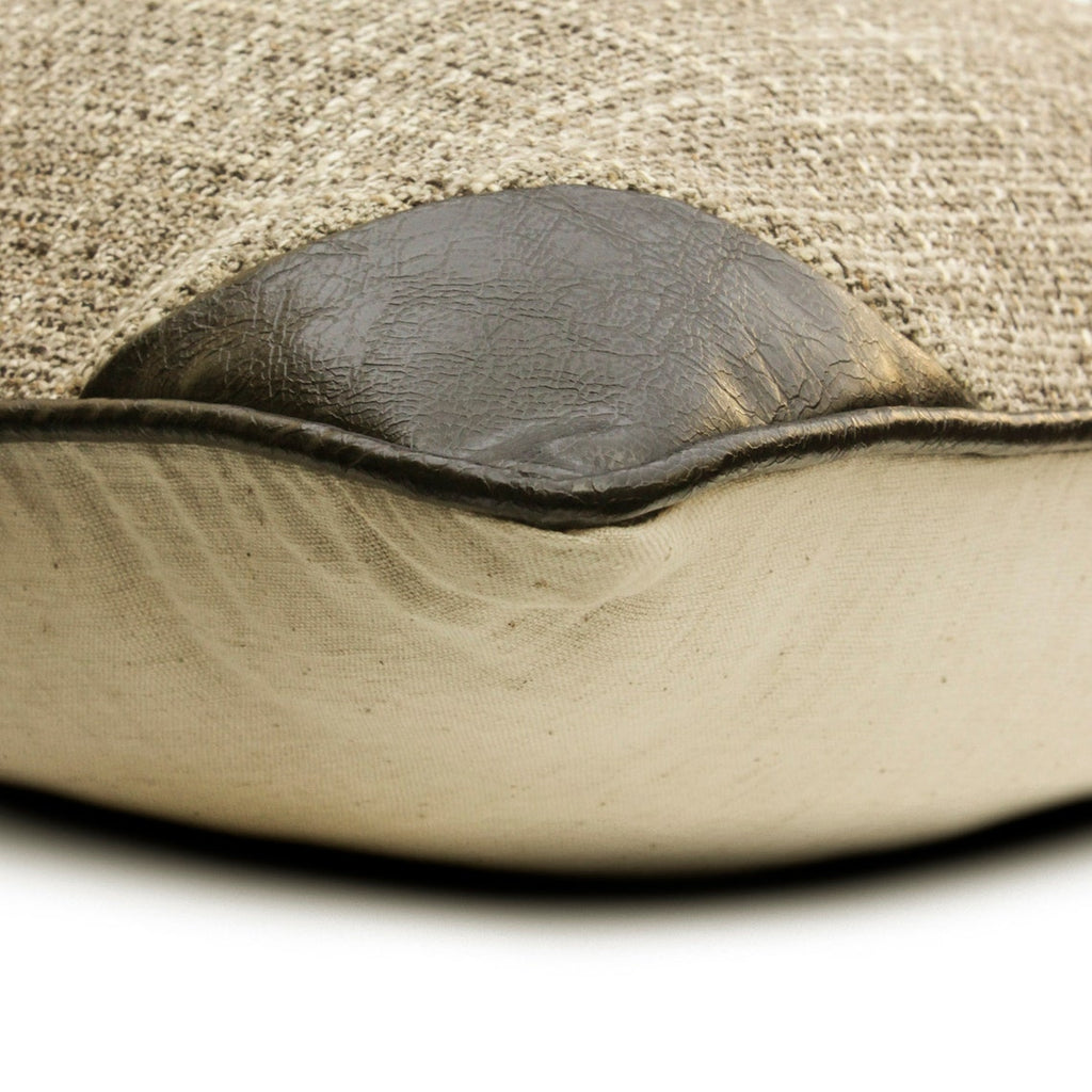 The George - Brown Linen & Faux Leather Throw Pillow Cover